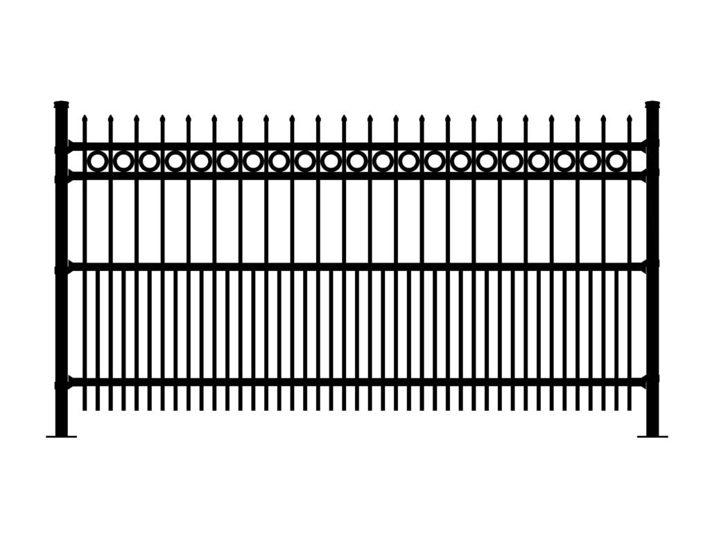 ARISTOCRAT-DR-REP black metal fence with decorative circles and spikes