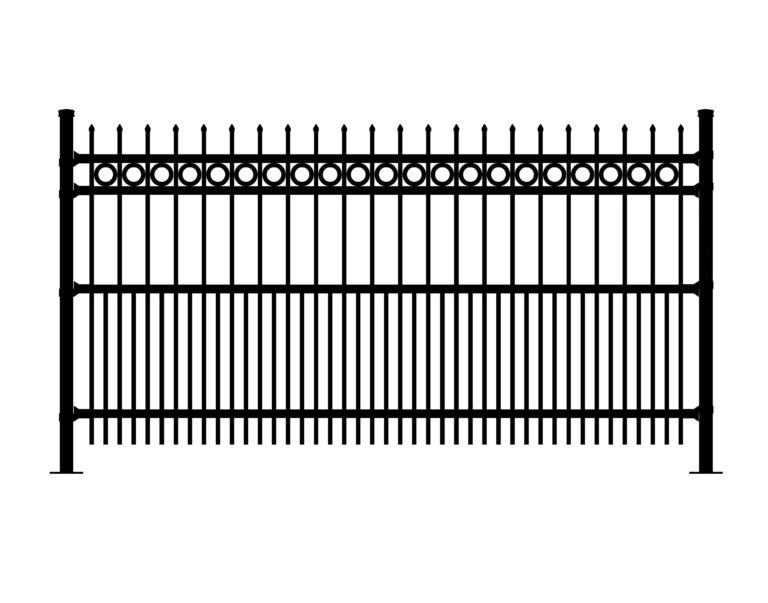 ARISTOCRAT-DR-REP black metal fence with decorative circles and spikes