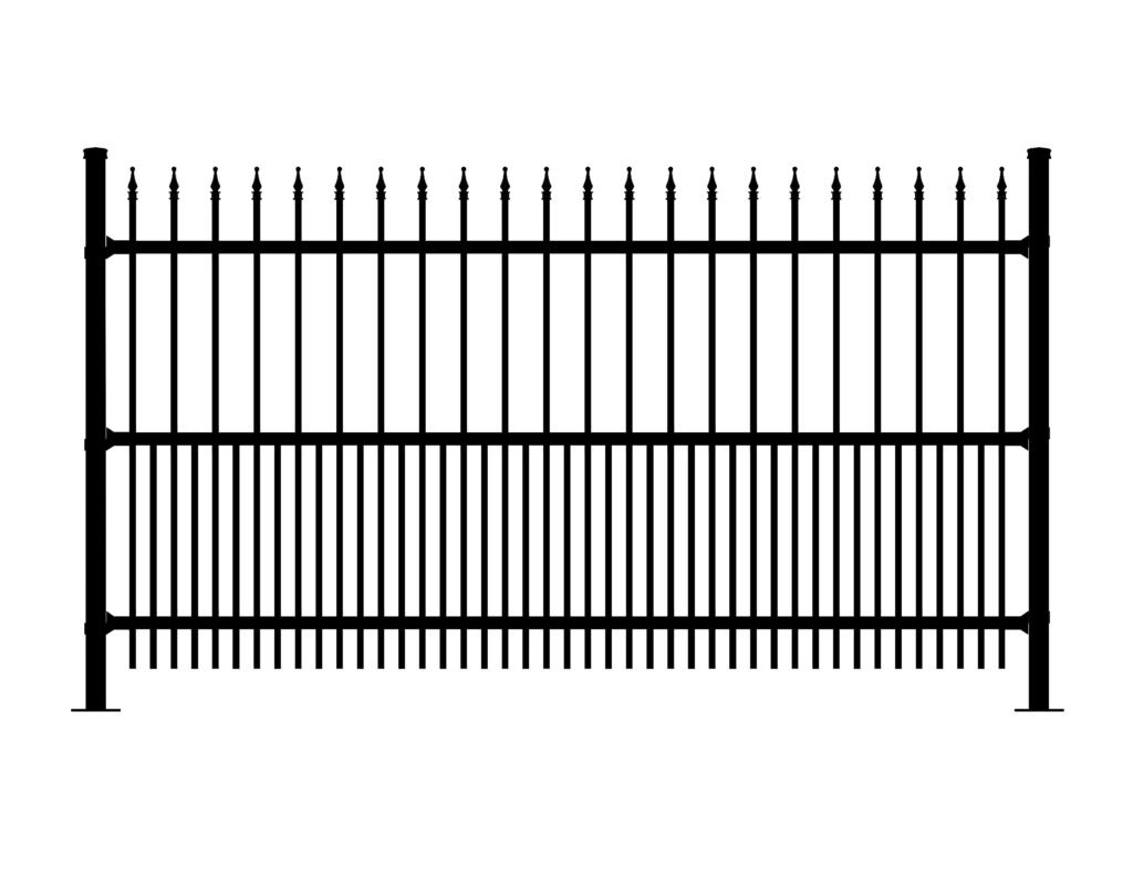 Black metal fence with pointed finials, similar to CAVALIER-SF fencing