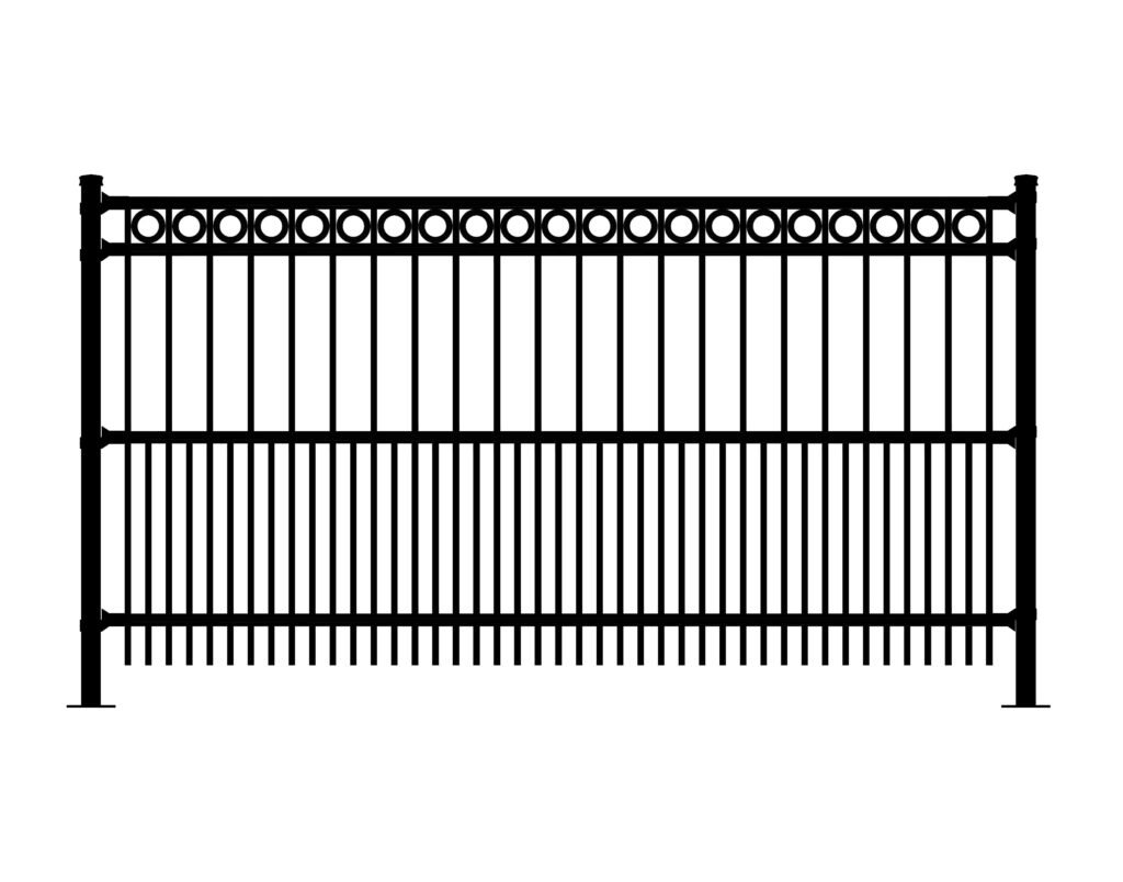 STANTON-REP black metal fence with decorative circles and vertical bars
