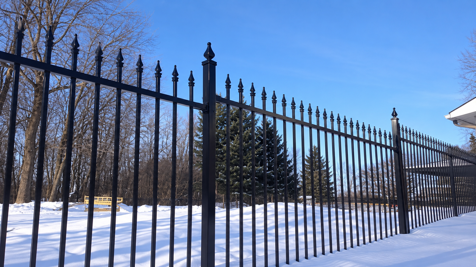 Snowy Fence Under a Clear Winter Sky