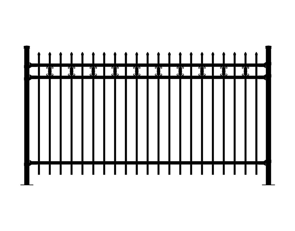Black ARISTOCRAT-DR-LXEO ornamental fence with pointed finials.