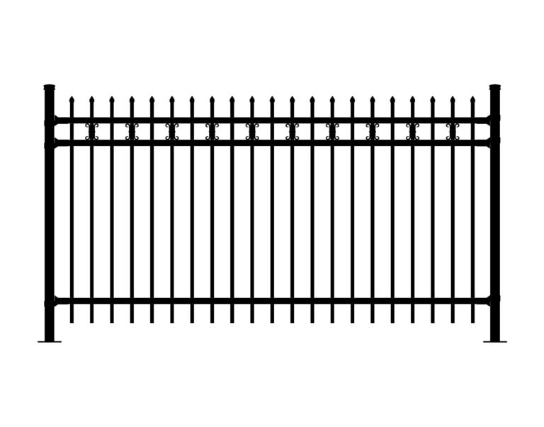 Black ARISTOCRAT-DR-LXEO ornamental fence with pointed finials.