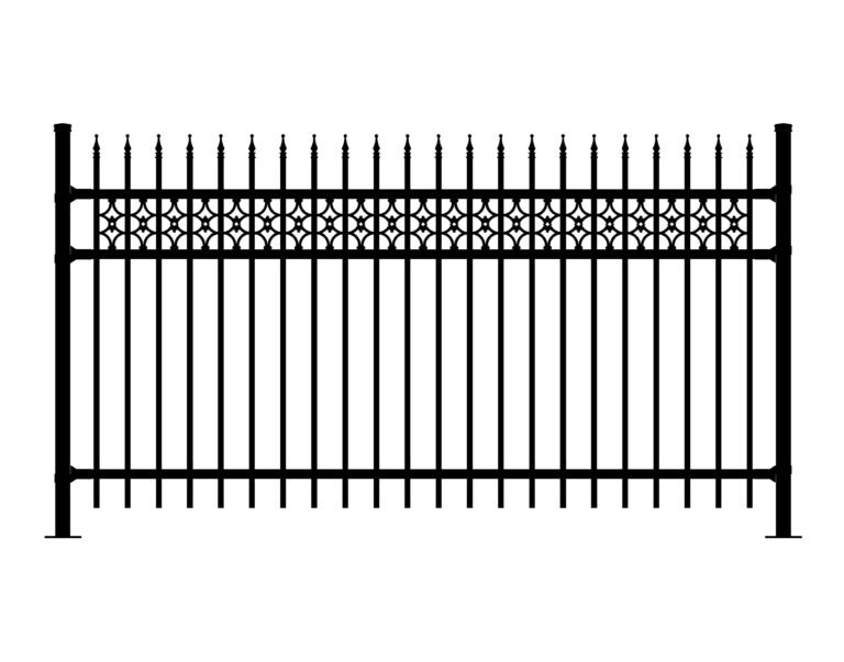 CAVALIRE-DR-SF-DDEP black ornamental metal fence with decorative top