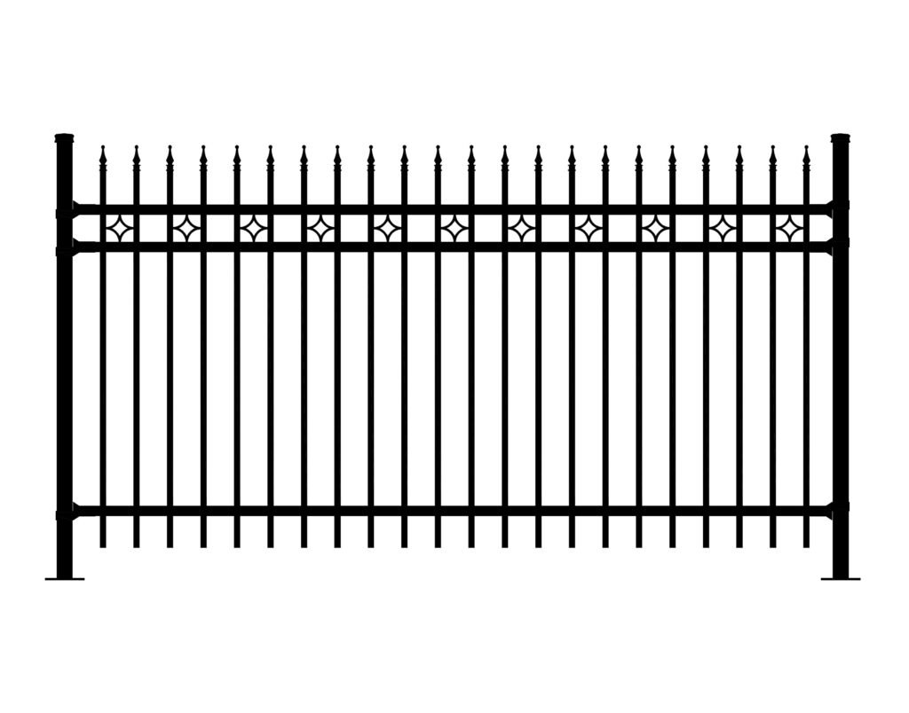 Black metal fence with decorative star accents and pointed finials