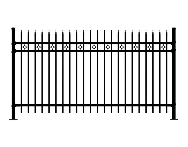 Black metal fence with decorative star accents and pointed finials