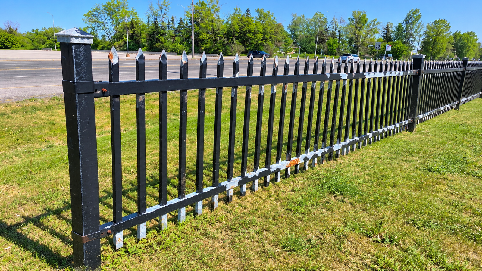 Weathered Fence Along Sunny Roadscape